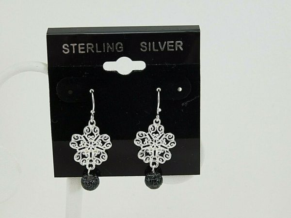 925-Sterling-Silver-Flower-Shaped-With-Black-Bead-Earrings-JK0167-202913661280