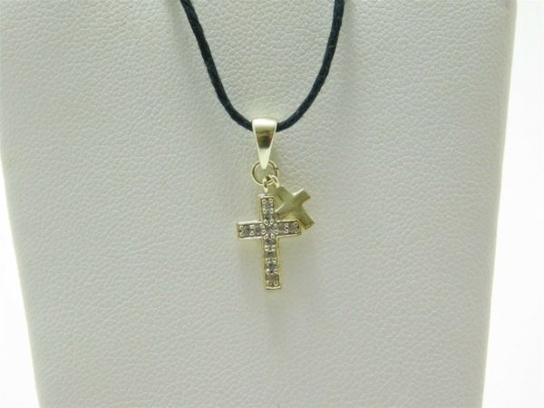 925-Sterling-Silver-Mother-Son-Crosses-Crucifix-CZ-Round-Studded-Pendant-LA0793-253647277280