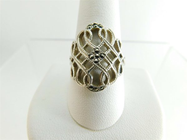 Marcasite-Beaded-Infinity-Curls-Cocktail-4gm-Sterling-Silver-925-Ring-JA1070-202322251770