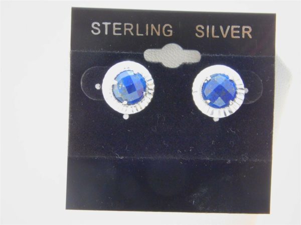 925-Sterling-Silver-Circle-w-Blue-Stone-Center-Stud-Earrings-LA78-202321565431