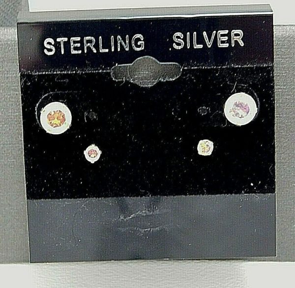 925-Sterling-Silver-2-sets-of-multi-colored-stud-Earrings-JK0354-202930294032