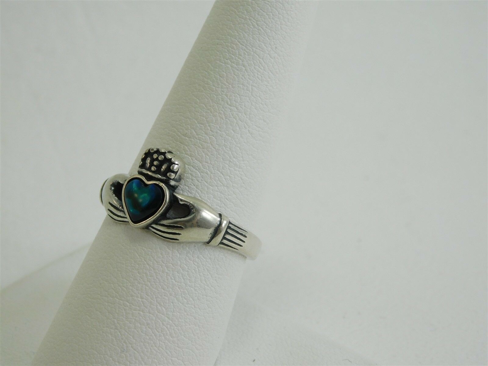 Vintage Sterling Blue Dichroic Glass Ring Size 9