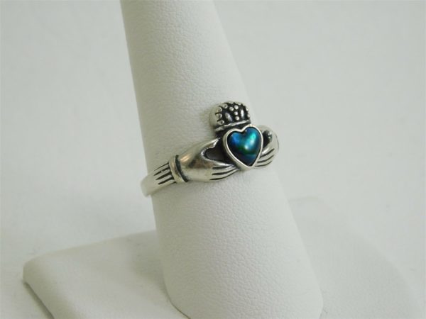 Vintage Sterling Blue Dichroic Glass Ring Size 9
