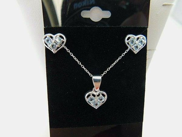 925-Sterling-Silver-3-Stone-Blue-Heart-Earrings-W-Matching-Necklace-JM00214-254431322503