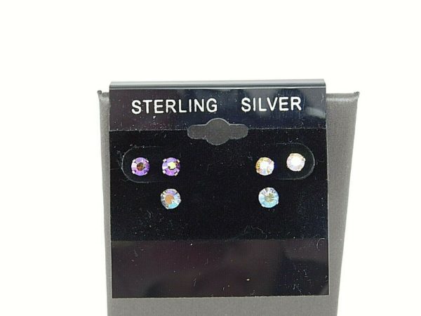 925-Sterling-Silver-3-pairs-of-multi-color-stud-Earrings-JK0340-254536805393