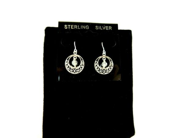 925-Sterling-Silver-Earrings-Filigree-Circle-w-Center-Crystal-CM00031-254222569473