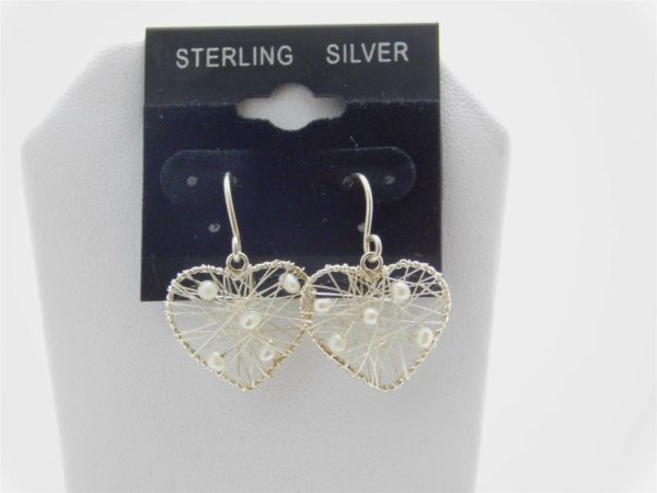 925-Sterling-Silver-Heart-Wire-Filigree-w-White-Balls-Dangle-Earrings-LA26-253645094533