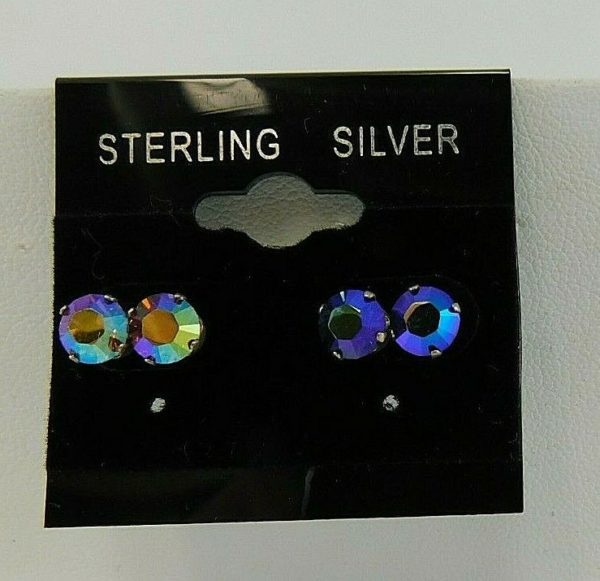 925-Sterling-Silver-2-sets-of-multi-colored-stud-Earrings-JK0254-254529286014