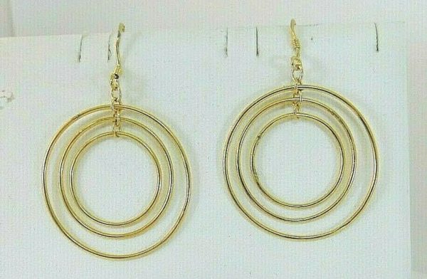 925-Sterling-Silver-Earrings-Gold-Toned-Triple-Circle-LW0001-202848113574