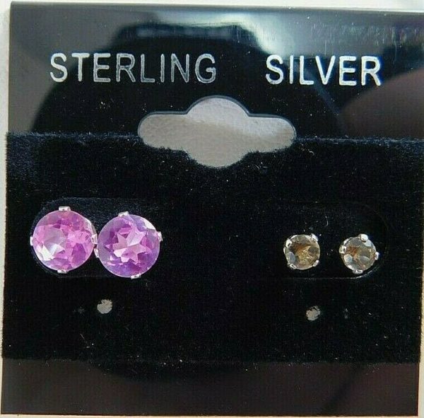 925-Sterling-Silver-2-pair-Stud-pinkbrown-Earrings-JM00321-202827222915