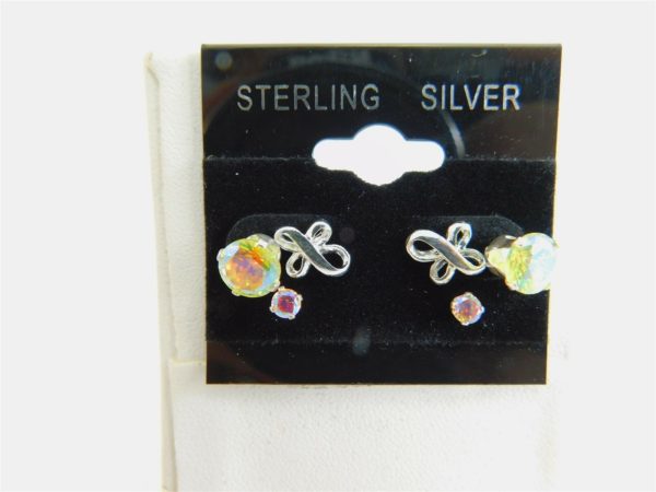 3-in-1-Rainbow-n-Pink-CZ-Studs-White-Cross-Sterling-Silver-Earrings-925-JA1112-253658003667
