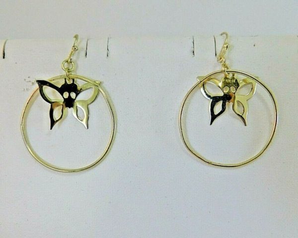 925-Sterling-Silver-Earrings-Gold-Toned-Circle-Butterflies-LW0003-202848119157