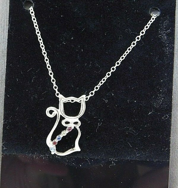 925-Sterling-Silver-cat-Pendant-Charm-with-multi-color-accents-JK0395-254543571897