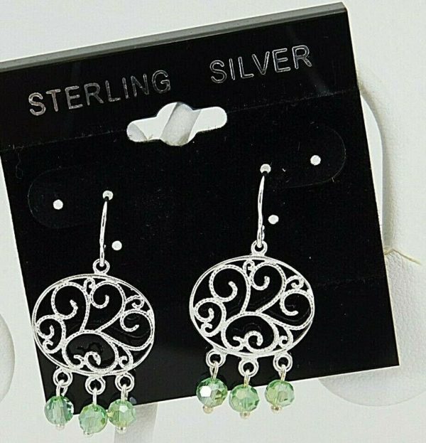 925-Sterling-Silver-Oval-Shaped-w-3-green-dangling-beads-Earrings-JK0162-202913557018