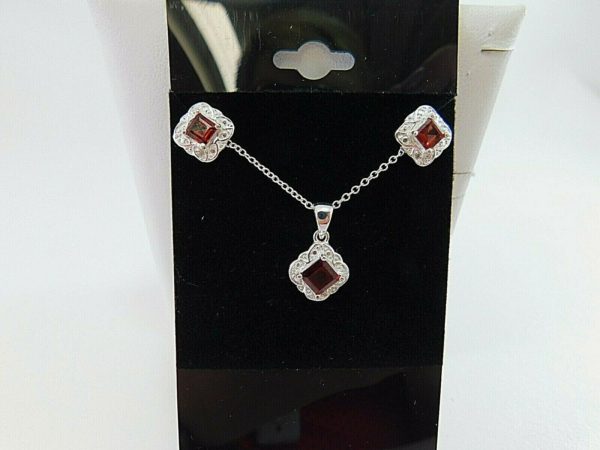 925-Sterling-Silver-Red-Earrings-W-matching-Pendant-Charm-Necklace-JM00215-202829492298