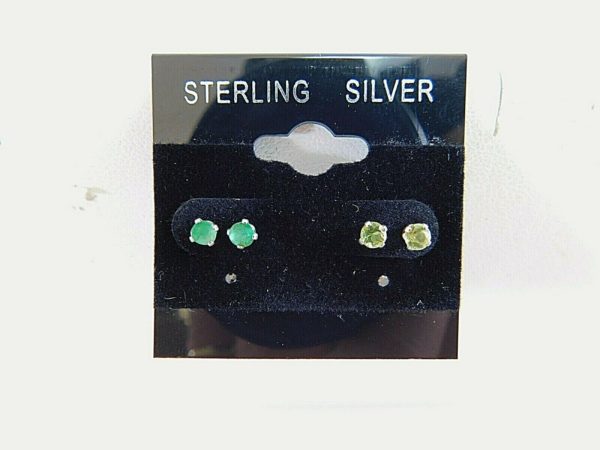 925-Sterling-Silver-2-Pair-Green-small-studs-Earrings-JM00354-254428377889